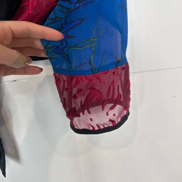 Chico's Silk Lace patchwork Top Women Large Multicolor Velvet Tie Front blouse 2 - Picture 13 of 15